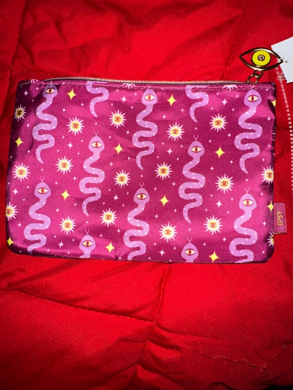 ipsy Pink & Purple Snake Eye Print Cosmetic Bag